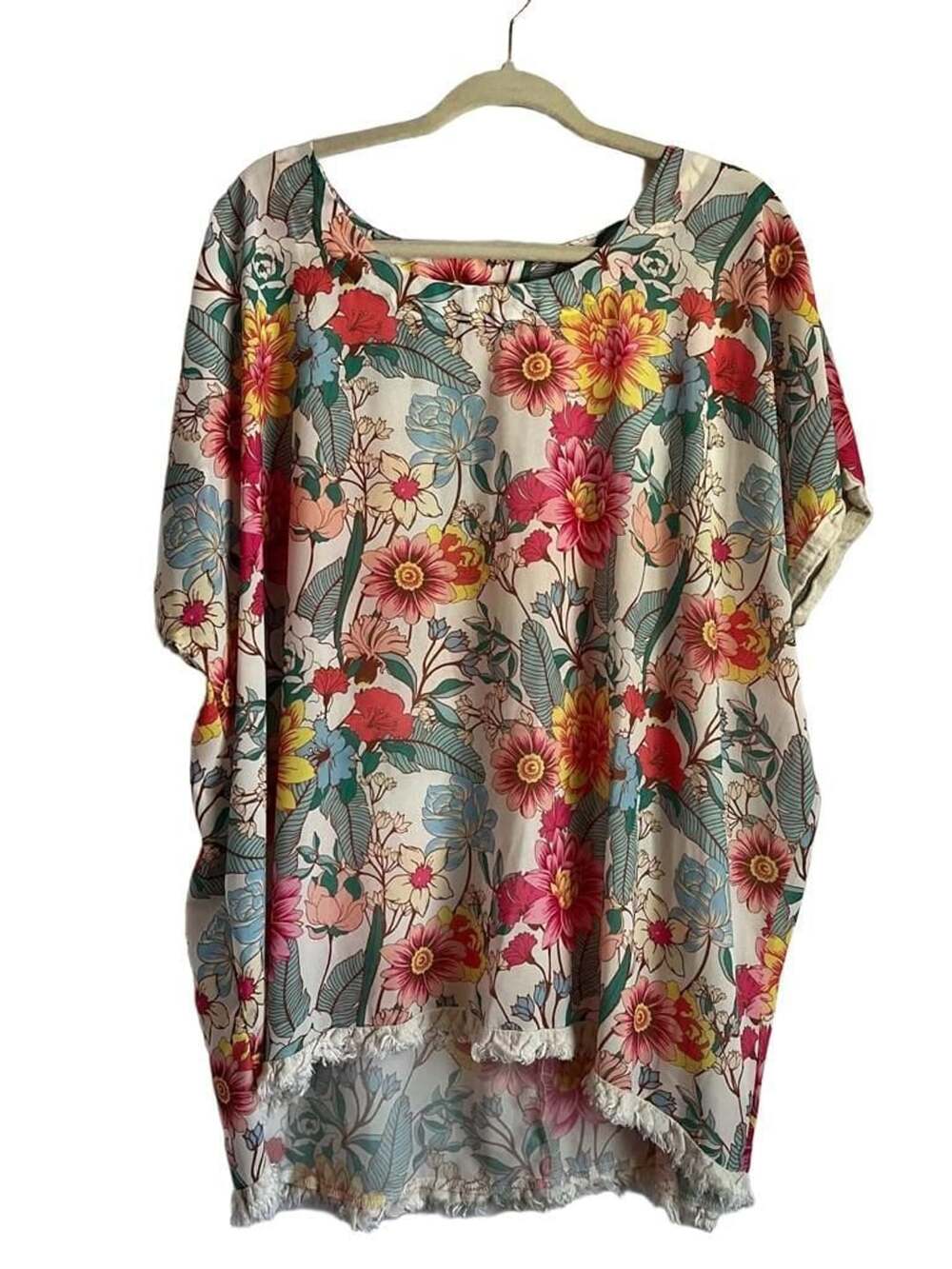 Umgee Floral Print Kimono Sleeve Cream Top Size 1X